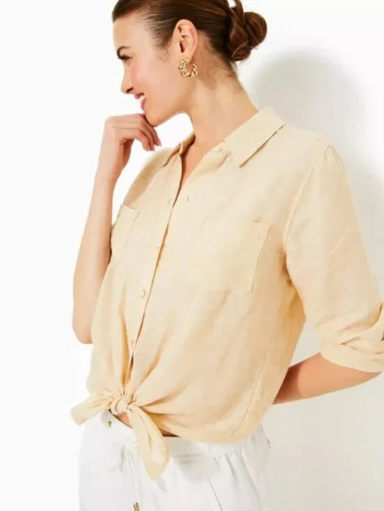 NWT! Lilly Pulitzer Sea View Button Down, Sand Bar X Resort White, Size XS - Picture 1 of 9